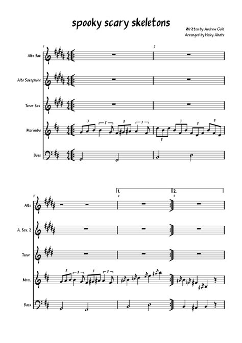 Spooky Scary Skeletons Ikgheyndawenb Andrew Gold Sheet Music For Saxophone Alto Saxophone