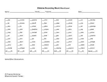 R Articulation Progress Monitoring Tool By Diamond Speech Therapy