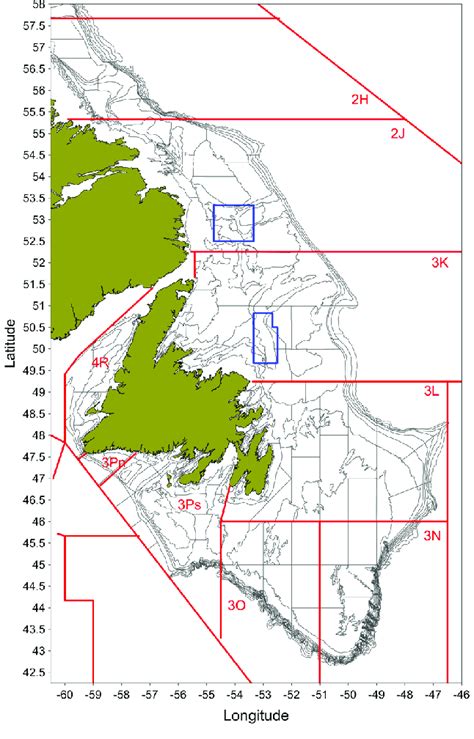 Map Of The Newfoundland Shelf Showing Northwest Atlantic Fisheries