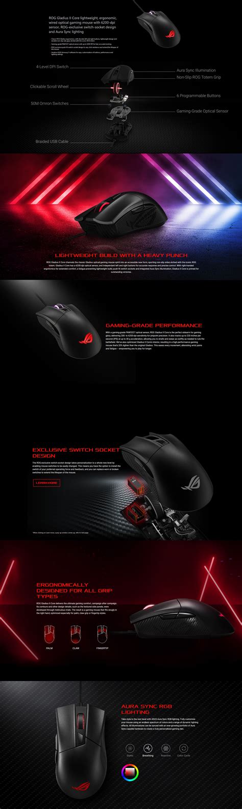 ASUS ROG GLADIUS II CORE Lightweight Gaming Mouse - ROG-Gladius-II-Core