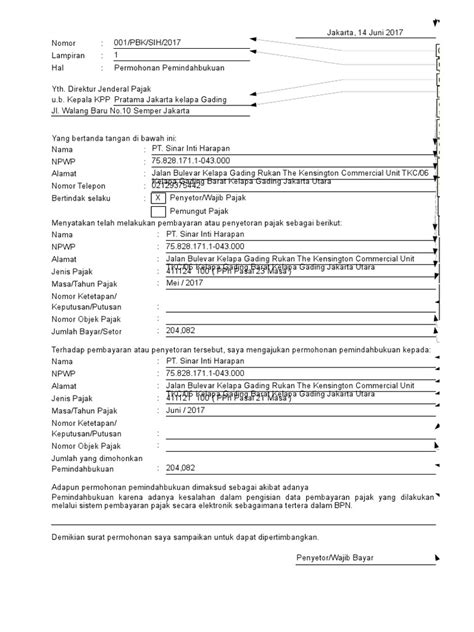 Detail Contoh Surat Permohonan Pbk Pajak Koleksi Nomer 3