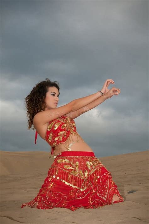 Woman Belly Dancer Arabian In Desert Dunes Stock Photo Image Of