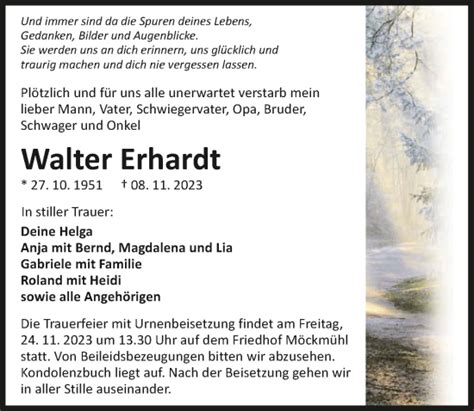 Traueranzeigen Von Walter Erhardt Trauerundgedenken De