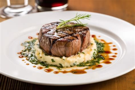 Premium AI Image Aerial View Of Grilled Filet Mignon With Mashed Potatoes