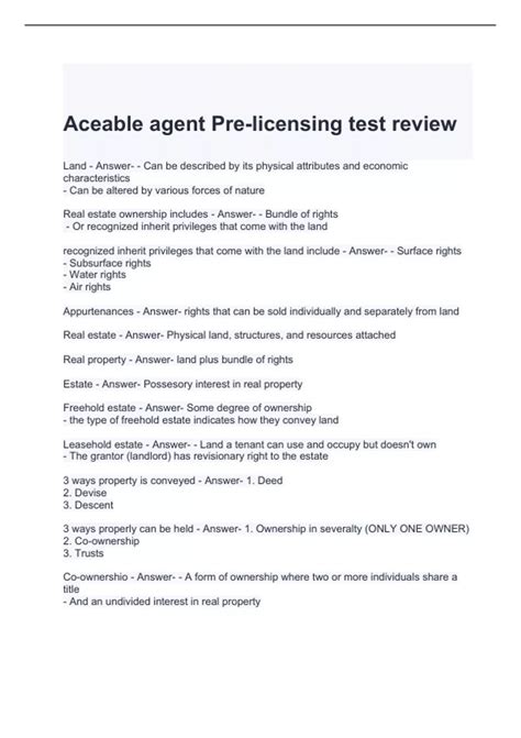 Aceable Agent Pre Licensing Test Review Questions And Answers Aceable