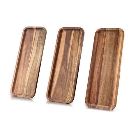 Set Of 3 Solid Acacia Wood Serving Trays 14 5 X 5 5 Inches Rectangular