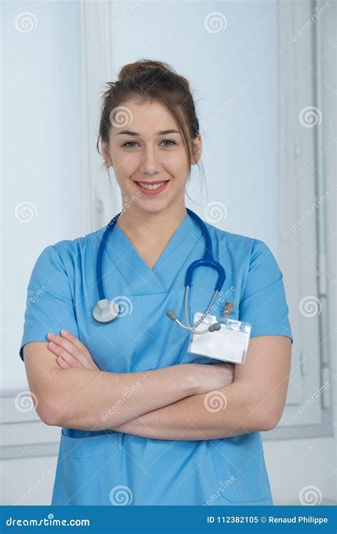 Portrait Of Young Nurse In Blue Uniform Stock Image Image Of