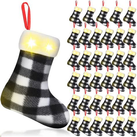 36 Pcs Christmas Mini Stockings Xmas Buffalo Plaid Stocking 7 Inch