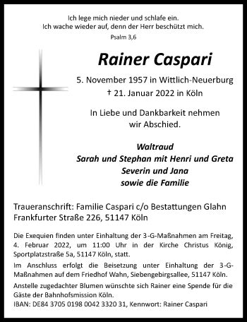 Traueranzeigen Von Rainer Caspari Wirtrauern