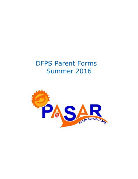 DFPS Parent Forms Summer 2016