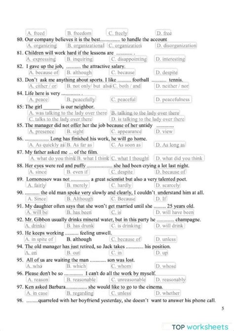 Test 2 English Interactive Worksheet Topworksheets