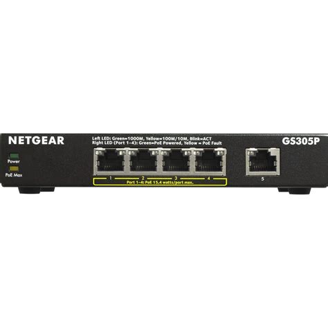 Netgear Gs305p 100nas 5 Port Gigabit Ethernet Soho Unmanaged Switch With 4 Ports Poe 55w