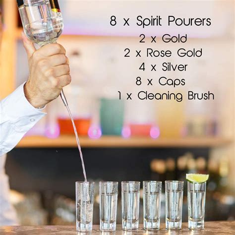 Flow Barware 8 Piece Spirit Pourers Set Free Flow Speed Pourers The