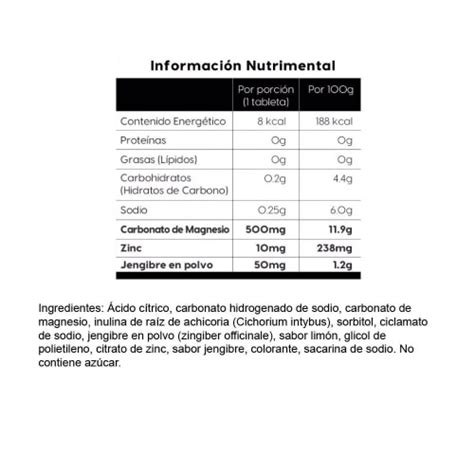 Suplemento Alimenticio Seltz Magnesio Zinc Jengibre 20 Tabletas