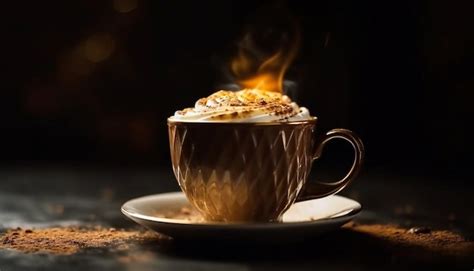 Premium Ai Image Hot Coffee In Rustic Wood Cup With Frothy Milk Foam