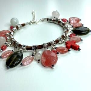 Natural Rose Quarz Gemstones Charms Beaded Bracelet Etsy