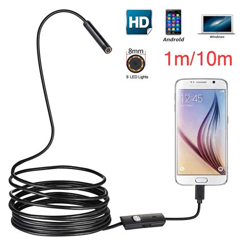 Lente de 8MM de 1M 2M 5M 10M Cable duro cámara endoscópica USB