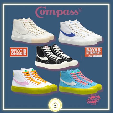 Jual Compass Gazelle High White Blue Cream Black White Matcha