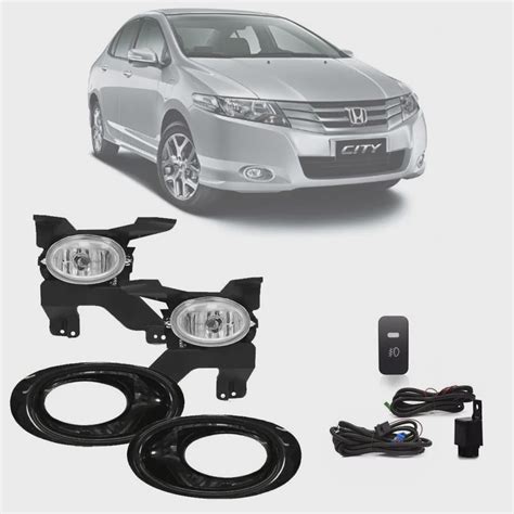 Kit Farol De Milha Completo Honda City 2009 10 11 Moldura Preta