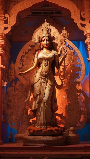 Premium Ai Image Goddess Durga Idol At Decorated Durga Puja Pandal