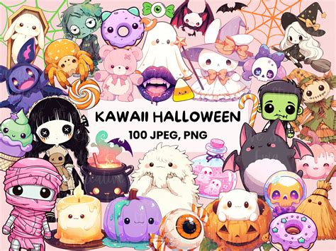 Kawaii Halloween Clipart 100 Cute Halloween Graphics Scary Monster Characters Anime Creatures ...