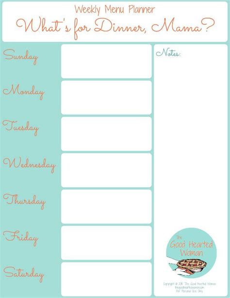 20 Free Weekly Menu Planner Template