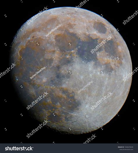 Almost Full Moon Photographed Through Telescope Stock Photo 1940678539