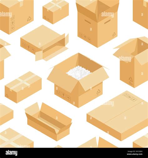 Isometric Boxes Pattern Seamless Print Of Abstract Cardboard Packaging