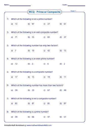 4th Grade Math Prime And Composite Numbers