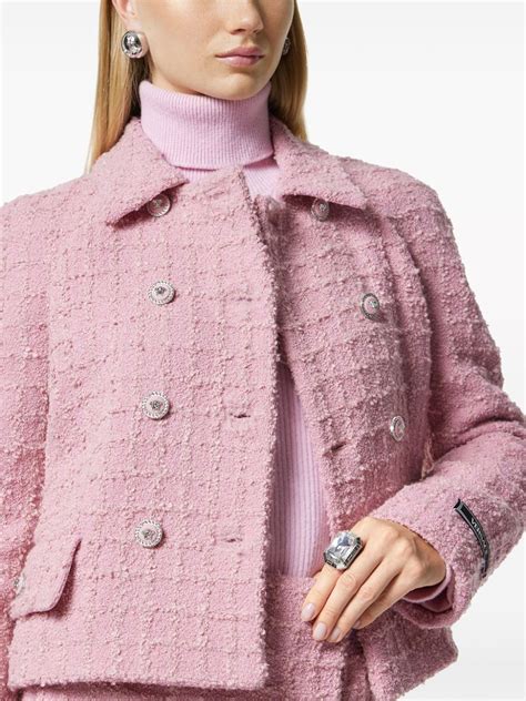 Versace Double Breasted Tweed Jacket Pink FARFETCH