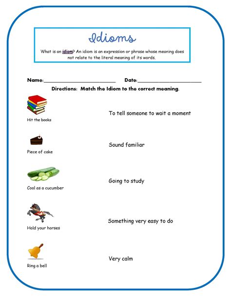 Printable Idiom Worksheets Etsy