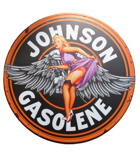 Plaque Décorative Johnson Gasolene Pin Up Blonde Tôle Aspect Vieilli cm