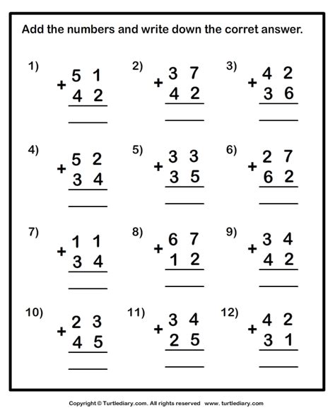 Addition Chart For Class