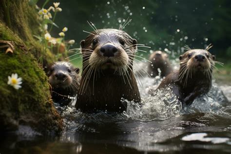 Group of playful otters swimming in the river AI Generative 31585739 ...