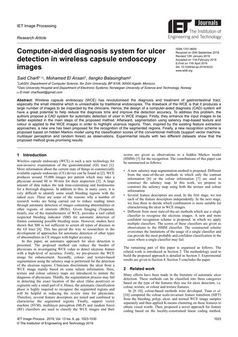 Pdf Computer Aided Diagnosis System For Ulcer Detection In Wireless