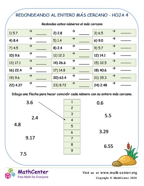 Cuarto Grado Hojas De Trabajo Redondear Decimales Math Center
