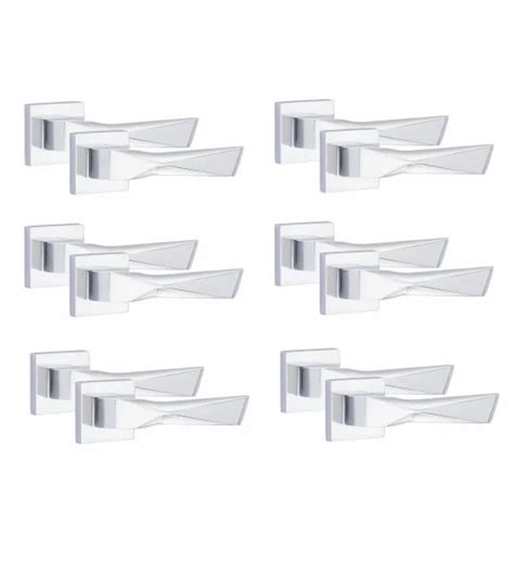 Golden Grace 6 Pair Modern Aura Design Polished Chrome Premium Door Handles Square Rose