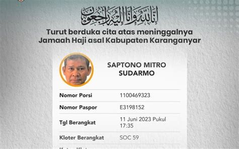 Kabar Duka Jamaah Haji Indonesia Asal Karanganyar Meninggal Dunia