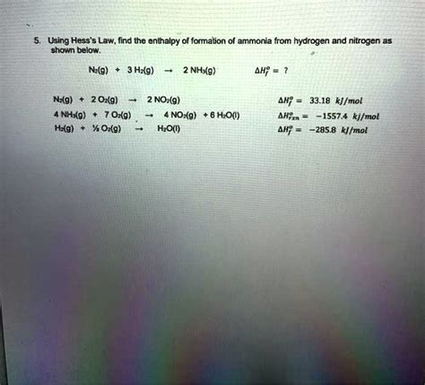 Using Hesss Law Find The Enthalpy Of Formation Of Ammonia From Hydrogen