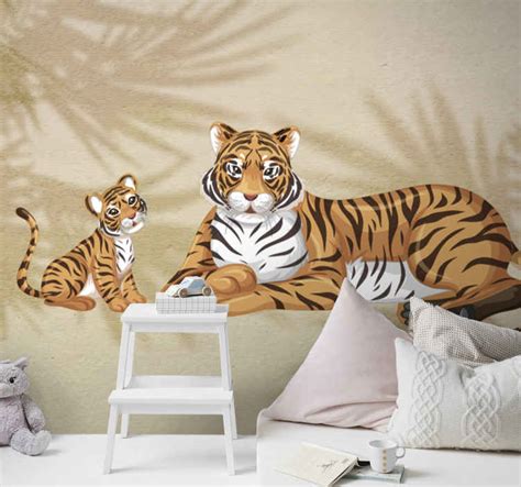 Baby tiger portrait Wallpaper for bedroom - TenStickers