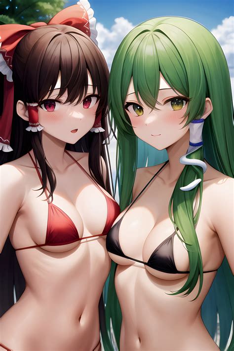 Рейму и Санае на отдыхе Anime Ero Yuri Sanae Kochiya Reimu