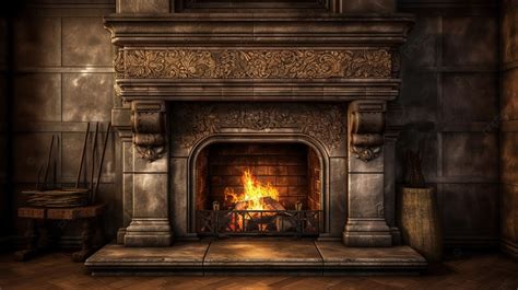 Castle Fireplace With A Picture Of Fire And A Fireplace Background ...