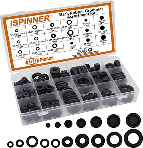 ISPINNER 150pcs Rubber Grommet Assortment Kit 18 Sizes Electrical