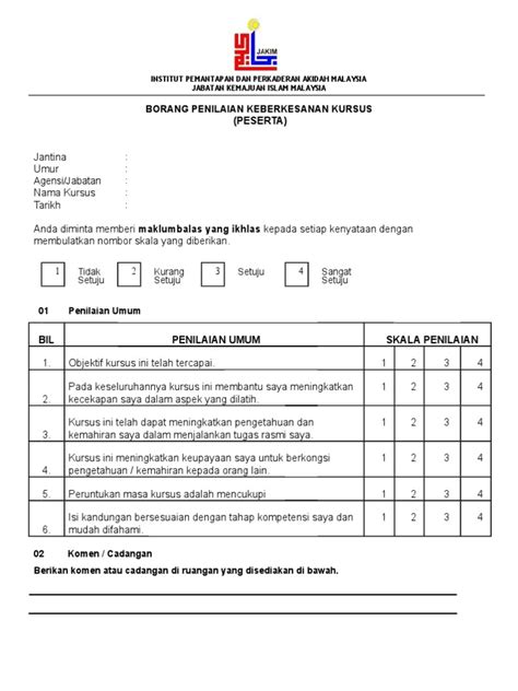 Contoh Borang Penilaian Kursus Melanie Gibson