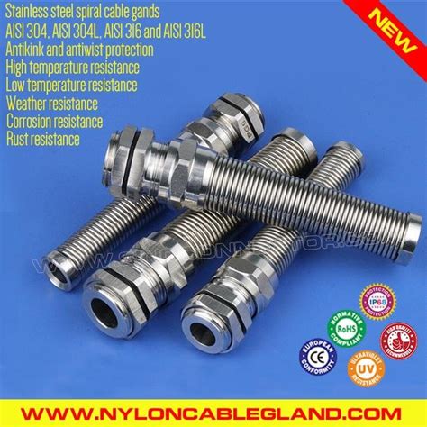 Spiral Stainless Steel 304 316 Cable Glands Ip68 With Kink And Twist Protector Metric Series