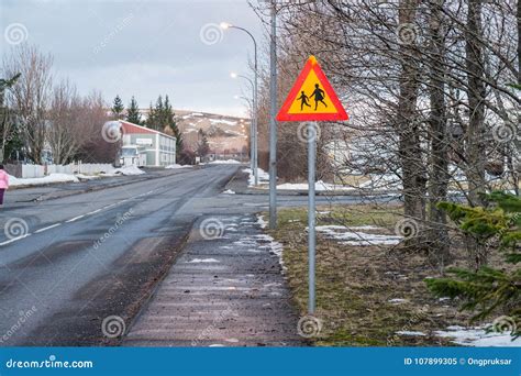 Crosswalk Sign, Crossing Ahead Sign Or School Warning Sign Editorial Image - Image of asphalt ...