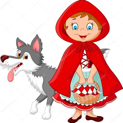 Vector Caperucita Roja Pequeña Reunión De Caperucita Roja Con Un Lobo — Vector De Stock