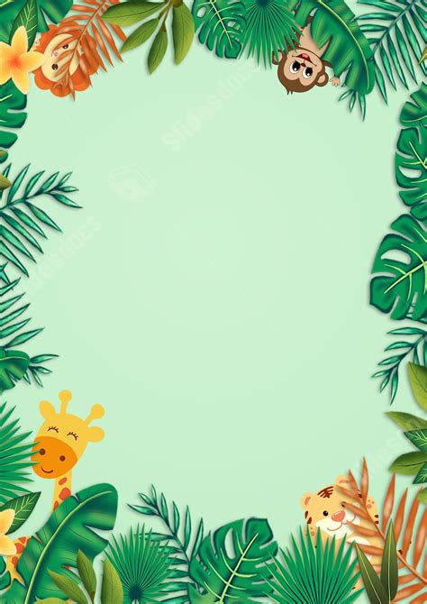 Jungle Animals In Cartoons Page Border Background Word Template And ...