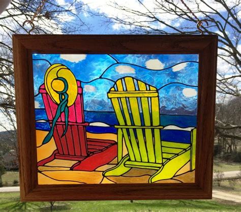 Beach Painting Framed Faux Stained Glass Beach Stained Etsy Faux