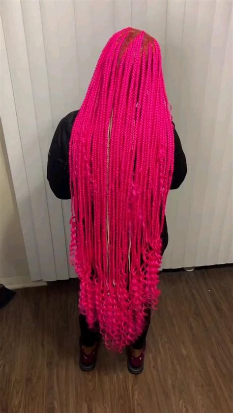 Long Pink Knotless Braids In 2024 Pink Box Braids Pretty Braided